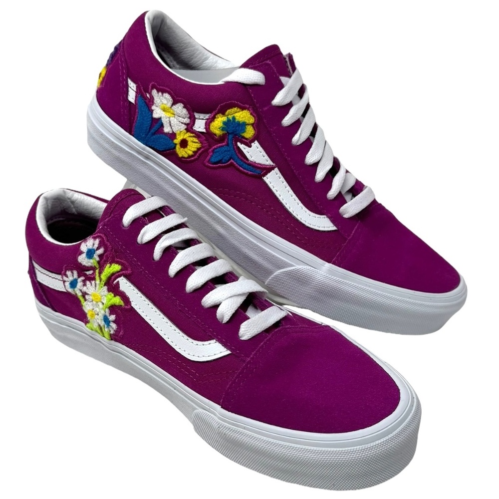VANS Old Skool Shoe Suede Floral Fuchsia Skate Sneakers Women's Size VN0A4BV5TPK